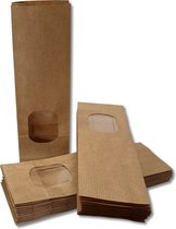 Prigta - Sacs en papier / sacs à fond carré XS - avec fenêtre - 25 pièces - 7x4x20 cm - sacs à main en papier - kraft brun