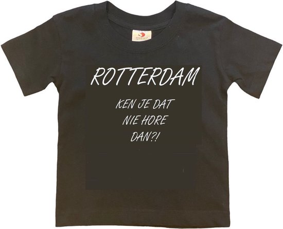 Rotterdam Kinder t-shirt | Rotterdam ken je dat nie hore dan?! | Verjaardagkado | verjaardag kado | grappig | jarig | Rotterdam | Feyenoord | cadeau | Cadeau | Wit/zwart | Maat 98/104