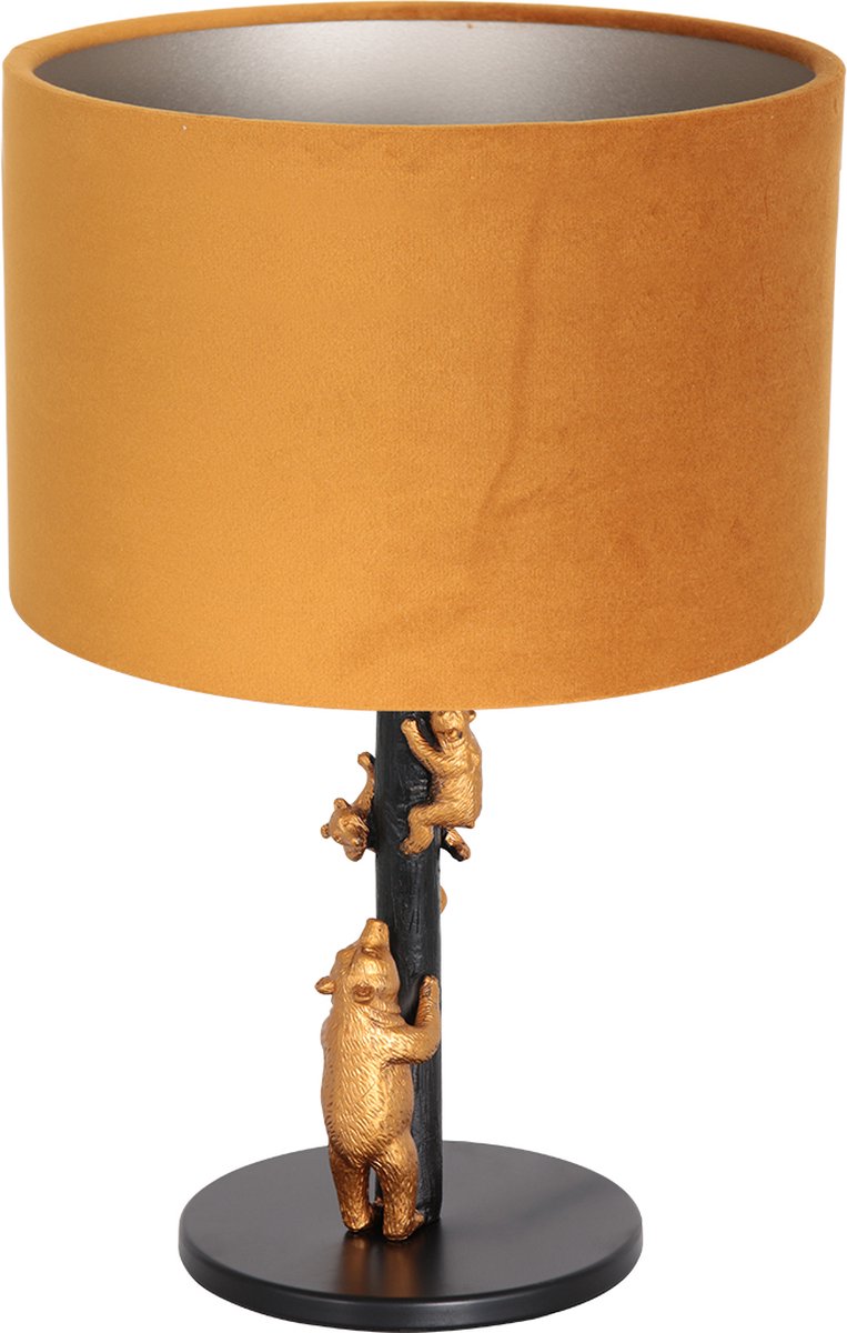 Anne Light & Home Animaux tafellamp - gouden beertjes - 40 cm hoog - Ø20 cm - E27 - okergeel velvet