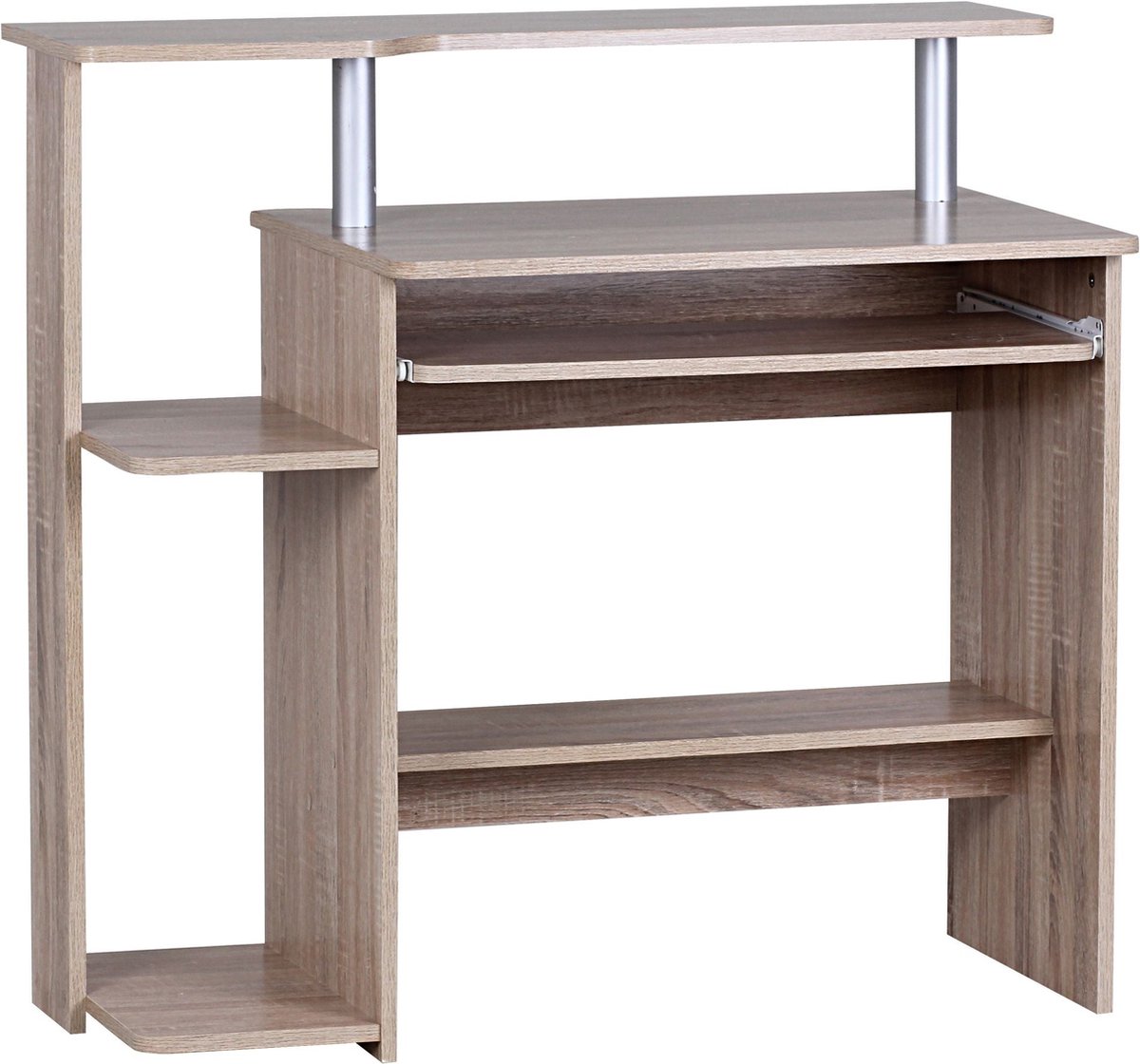 Computerbureau - Sonoma Oak - Toetsenbordverlenging - Ruimtebesparende pc-tafel met printeropslag - Bureau voor kleine kamers - 94 x 90 x 48 cm