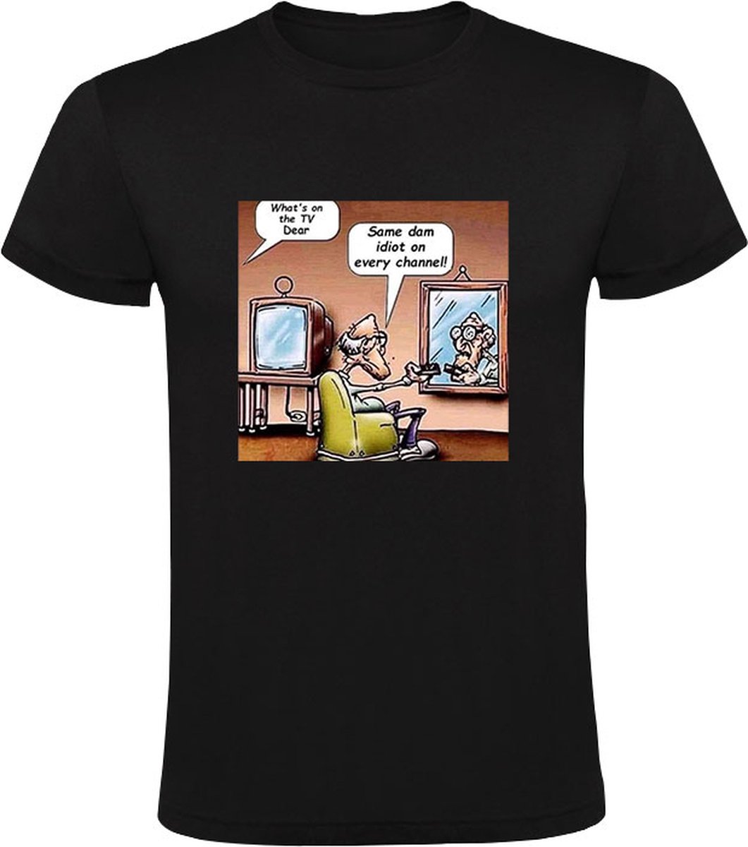 Grappig Heren T-shirt - tv kijken - opa - bejaard - idioot - spiegel
