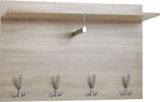 Rootz Wandkapstok - Design Halkapstok met Plank en Kledingroede - Garderobemuur - Halkapstok - Sonoma Eiken - 80x60x29,5 cm
