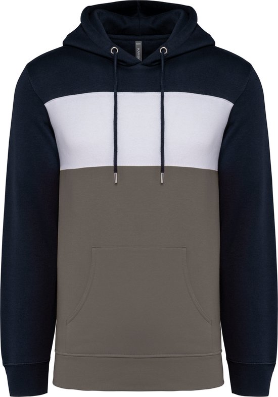 Driekleurige unisex hoodie met capuchon merk Kariban Donkerblauw/Wit/Basalt - 3XL
