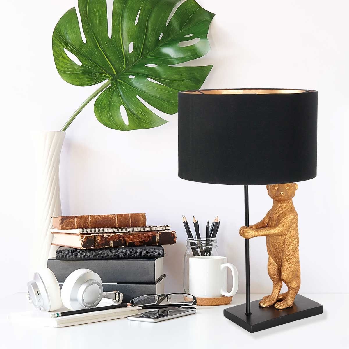 Anne Light & Home Animaux tafellamp - gouden stokstaart - 50 cm hoog - Ø30 cm - E27 - zwart