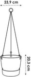Technische tekening van een hangende pot met afmetingen 23,9 cm breed en 20,3 cm hoog.