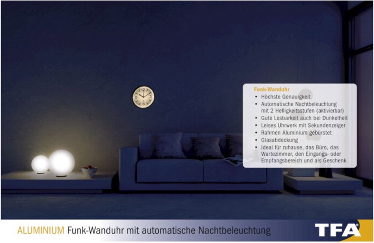 TFA Dostmann zendergestuurde wandklok, 60.3530.02, modern keukenklok met secondewijzer, hoge precisie, rustig loopwerk sweep, frame uit geborsteld roestvrij staal, 220 mm, zilver/wit TFA Dostmann zendergestuurde wandklok, 60.3530.02, modern keukenklok met secondewijzer, hoge precisie, rustig loopwerk sweep, frame uit geborsteld roestvrij staal, 220 mm, zilver/wit