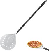 Geperforeerde pizzaschep, pizzaschep, 7 inch, hard geanodiseerde aluminium pizzaschuiver met 52 cm metalen handvat voor de grill of voor de oven pizzaoven