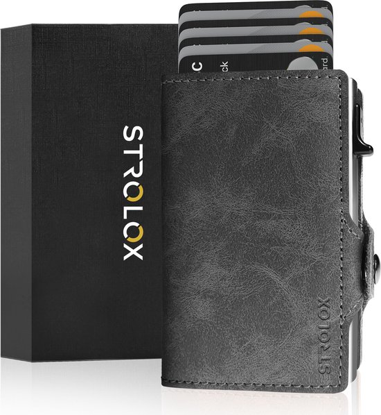 Strolox® Porte-cartes Luxe Wallet Grijs - Porte-cartes de crédit 11 cartes + factures - Porte-cartes Porte-cartes extensible - Porte-cartes RFID & NFC - Cuir - Homme & Femme Incl. Emballage cadeau de Luxe