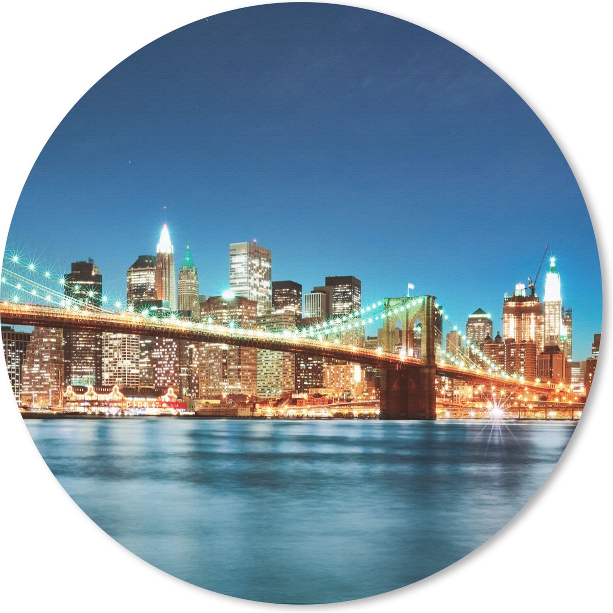 Muismat rond 30x30 cm - Mousepad New York - Brug - Architectuur - Brooklyn - Licht - Ronde muismatten