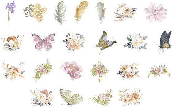 Bullet Journal Autocollants - Papillons, plumes et Fleurs - 46 pièces d'autocollants de passe-temps