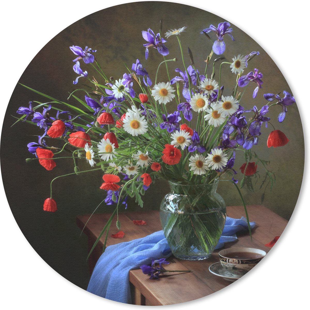 Muismat rond 50x50 cm - Mousepad Bloemen - Thee - Stilleven - Ronde muismatten