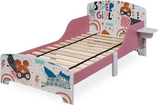 Relaxdays peuterbed met uitvalbeveiliging - kinderbed 70x140 - meisjesbed - laag juniorbed