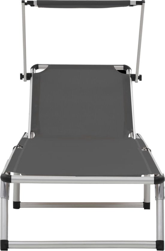 tectake® Ligbed met Dak - ligstoel - zonnebed - Opklapbare Balkonligstoel van Aluminium - Weerbestendige Tuinligstoel voor Camping en Strand - Verstelbare Rugleuning met Kussen - Grijs