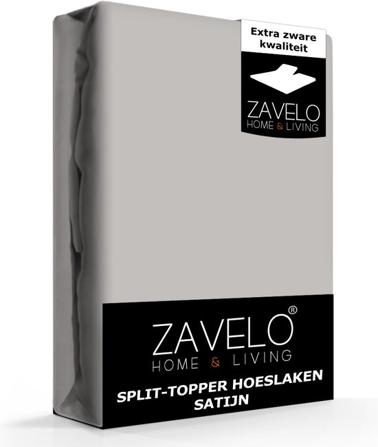 Zavelo Splittopper Hoeslaken Satijn Grijs - Lits-jumeaux (180x220 cm) - 100% Katoensatijn - Soepel & Zacht - Perfecte Pasvorm