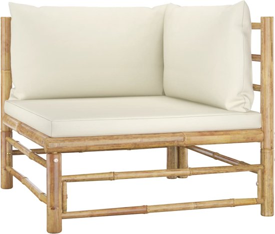 vidaXL - 5-delige - Loungeset - met - crèmewitte - kussens - bamboe