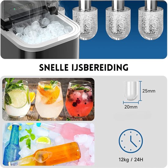 Intelectro Ijsblokjesmaker - Maak in Slechts 6 Minuten Perfecte Bolvormige IJsblokjes - Energiezuinig - LED Display - Infraroodsensor - Zelfreiniging - Inclusief Ijsschep - Zwart - Levering Sneller dan Aangegeven! van Merkloos — afbeelding 3