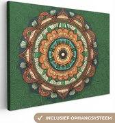 Tableau sur toile Mandala - Hippie - Fleurs - Oranje - 160x120 cm - Décoration murale XXL