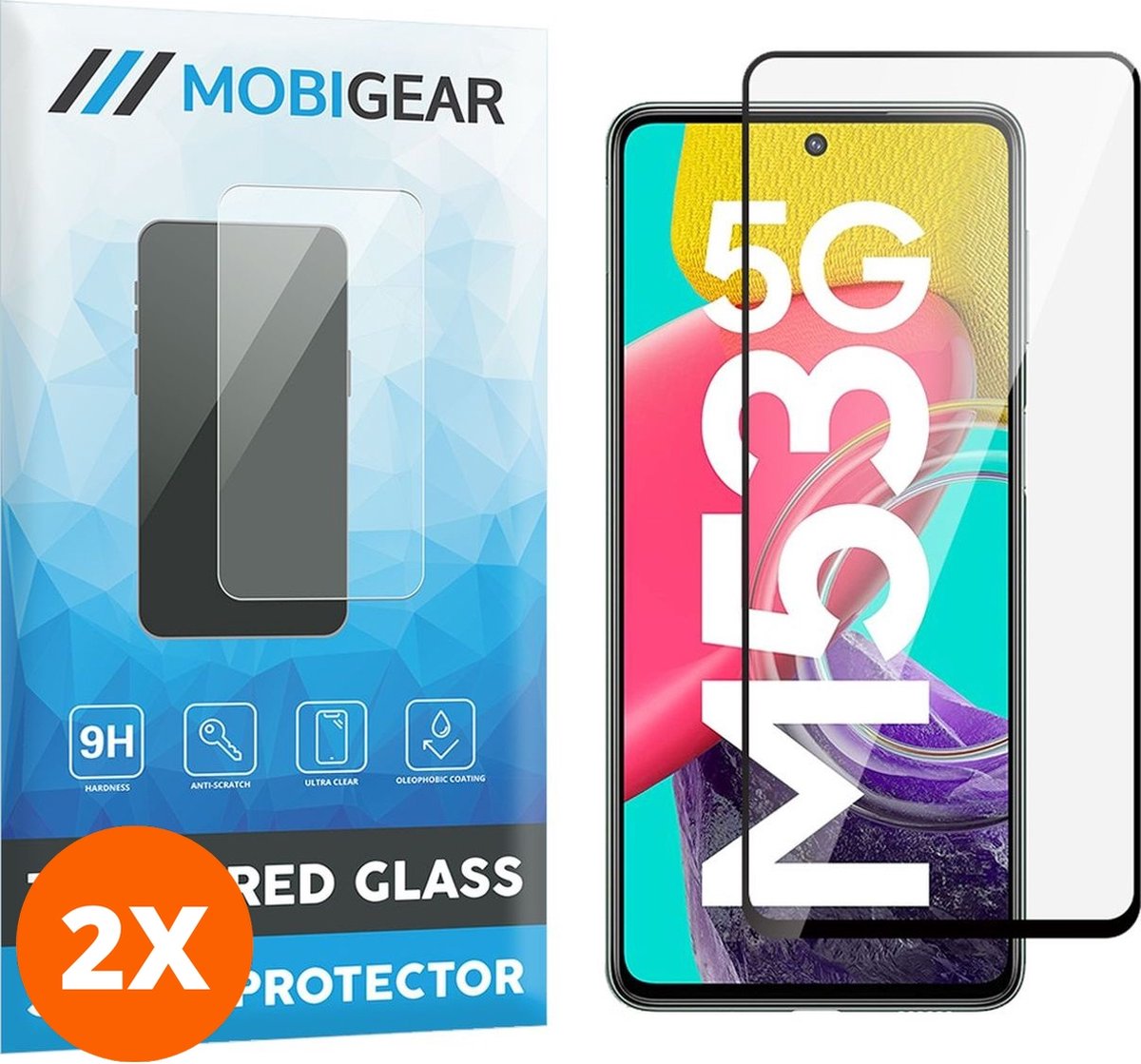 Mobigear Screenprotector geschikt voor Samsung Galaxy M53 Glazen | Mobigear Premium Screenprotector - Case Friendly - Zwart (2-Pack)