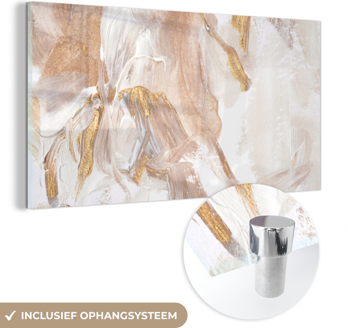 MuchoWow® Glasschilderij 120x60 cm - Schilderij acrylglas - Verf - Goud - Glitter - Foto op glas - Schilderijen