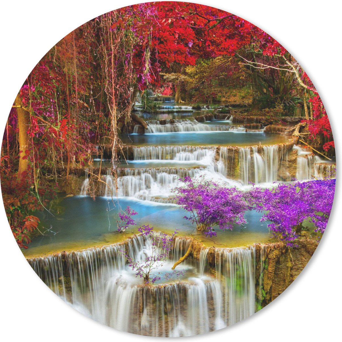 Muismat rond 40x40 cm - Mousepad Waterval - Roze - Bomen - Ronde muismatten