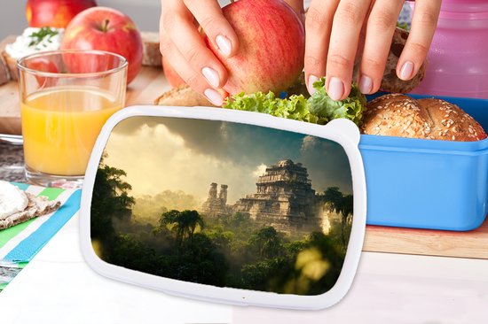 Lunch Box Blauw - Lunch Box - Lunch Box - Temple - Jungle - Nuages - Ciel - Nature - 18x12x6 cm - Enfants - Garçon