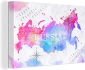 Canvas Wereldkaart - 140x90 - Wanddecoratie Wereldkaart - Rusland - Waterverf