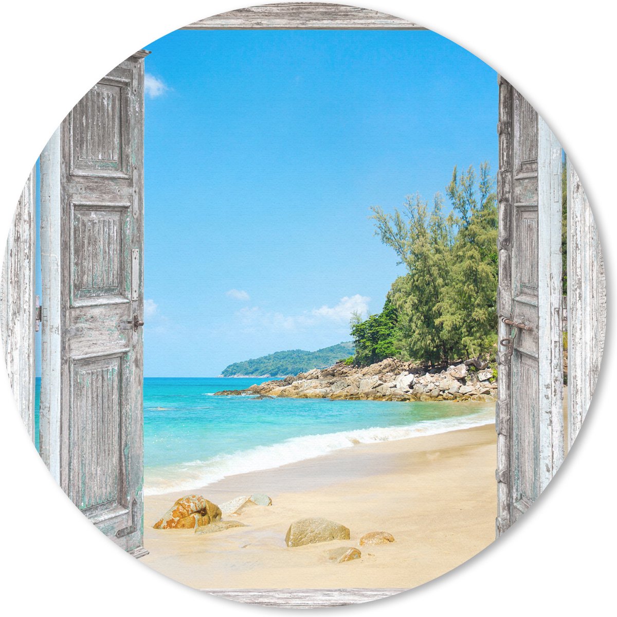 Muismat rond 20x20 cm - Mousepad Strand - Doorkijk - zomer - Tropisch - Ronde muismatten