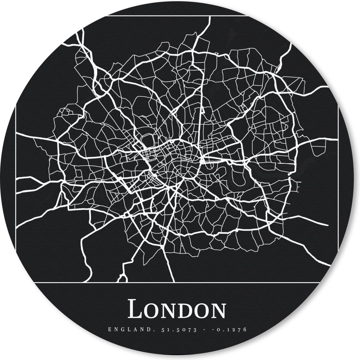 Muismat rond 20x20 cm - Mousepad Kaart - Stadskaart - Londen - Plattegrond - Ronde muismatten - Stadskaart