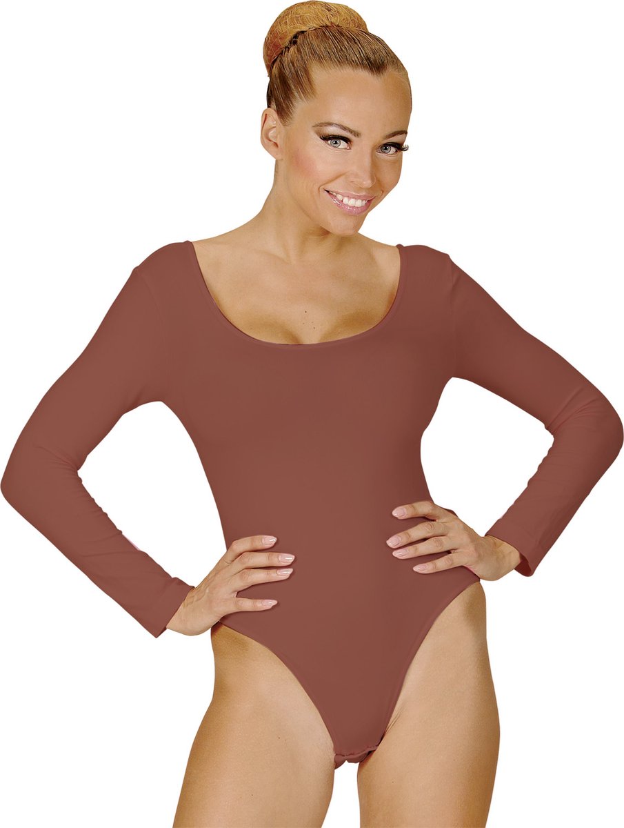 Widmann - Dans & Entertainment Kostuum - Unicolor Body Volwassen Met Knoopsluiting - Bruin - Medium / Large - Carnavalskleding - Verkleedkleding