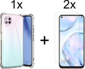 Huawei P40 Lite hoesje shock proof case hoes cover transparant - 2x Huawei P40 Lite Screenprotector