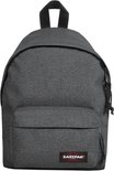 Donkergrijze Eastpak Orbit rugzak in denimlook met een voorvak en Eastpak logo.