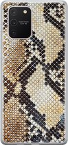 Samsung S10 Lite hoesje siliconen - Snake / Slangenprint bruin | Samsung Galaxy S10 Lite case | goudkleurig | TPU backcover transparant