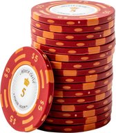 Monte Carlo poker Chips 5 rood (25 stuks) - pokerchips - pokerfiches - poker fiches - clay chips - pokerspel - pokerset - poker set