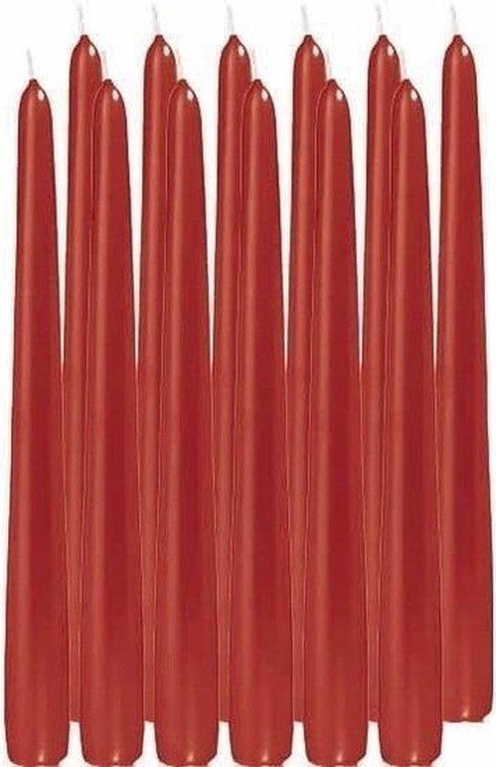 12x Rode dinerkaarsen 25 cm 8 branduren - Geurloze kaarsen rood - Tafelkaarsen/kandelaarkaarsen