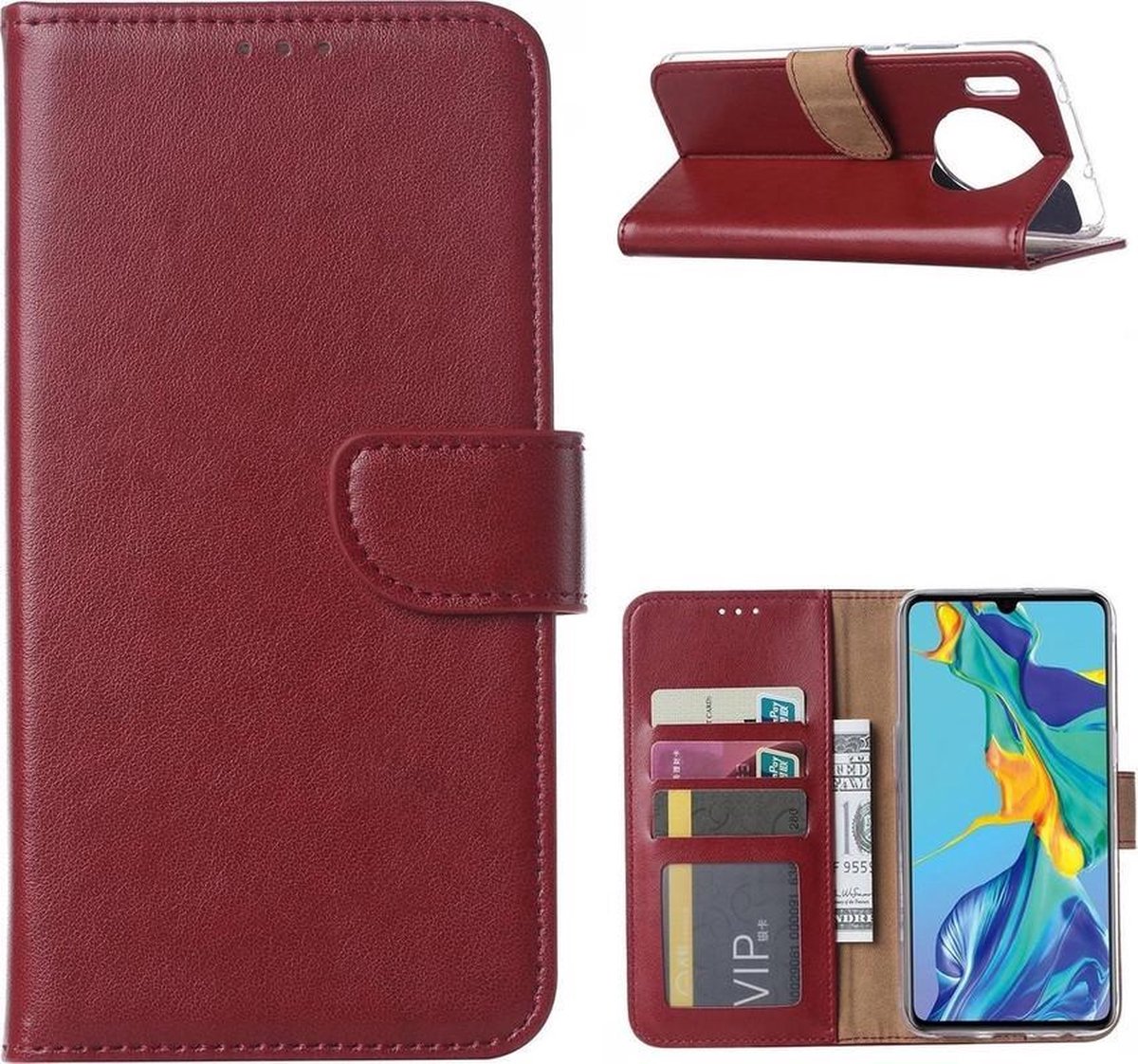 Bookcase Geschikt voor: Huawei Mate 30 Lite - Bordeaux Rood - portemonnee hoesje