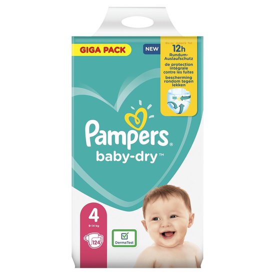 Pampers Baby-Dry - Maat 4 (9-14kg) - 124 Luiers - Giga Pack | bol.com