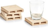 8x Luxe houten glazenonderzetters pallet vorm 10 x 10 cm - Zeller - Keukenbenodigdheden - Tafeldecoratie - Glas/beker onderzetters van hout