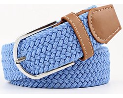 Gevlochten Riem - Elastisch - Licht Blauw - Geweven - Riemen Heren Dames - Vaderdag Cadeau Geschenk - Mannen Cadeautjes Accesoires