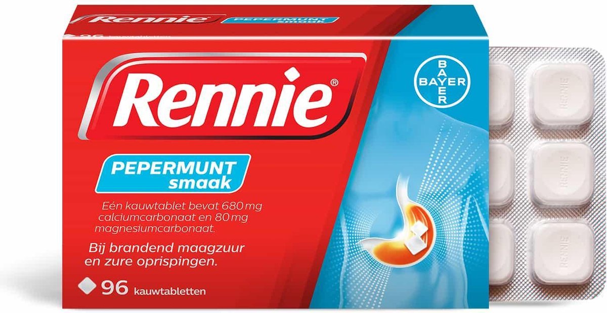 Goedkoopste Rennie Pepermunt kauwtabletten bij brandend maagzuur, 96 stuks
