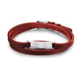 Twice As Nice Armband in edelstaal, dubbele rij in rood leder  46 cm
