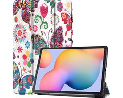 Hoesje - Geschikt voor Samsung Galaxy Tab S6 Lite - Dun & Stevig - Hardcover Book Case - Trifold Bookcase Hoes - Hard Cover - Tablethoes - Vlinders