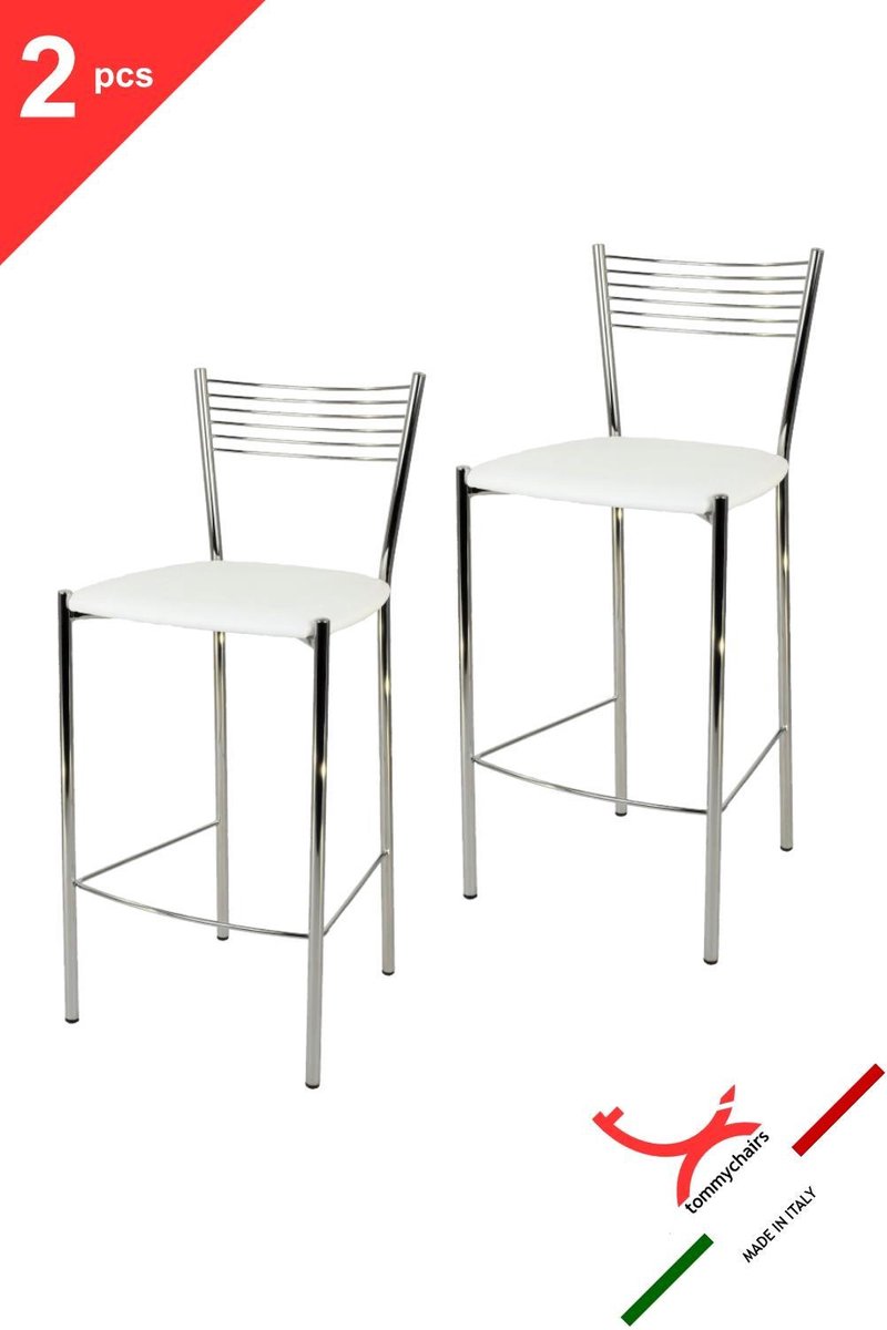 Tommychairs Elegance - Eetkamerstoelen - Set van 2 - Chroom & Wit - Kunstleer