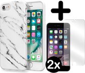 iPhone SE 2020 Hoesje Marmer Look Hoes Case Wit Met 2x Screenprotector