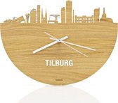Skyline Klok Tilburg Eikenhout - Ø 40 cm - Woondecoratie - Wand decoratie woonkamer - WoodWideCities