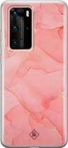 Huawei P40 Pro hoesje siliconen - Marmer roze | Huawei P40 Pro case | zwart | TPU backcover transparant