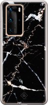 Huawei P40 Pro hoesje siliconen - Marmer zwart | Huawei P40 Pro case | Bruin/beige | TPU backcover transparant