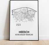 Heesch city poster, A4 zonder lijst, plattegrond poster, woonplaatsposter, woonposter