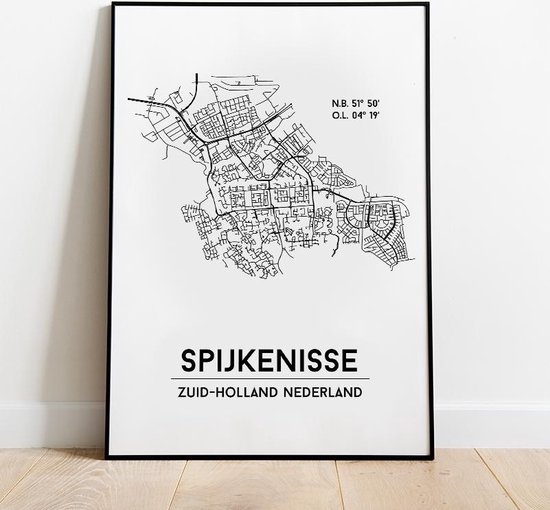 Spijkenisse city poster, A3 (30x40 cm) met lijst, plattegrond poster, woonplaatsposter, woonposter