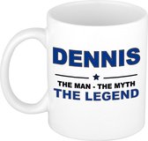 Naam cadeau Dennis - The man, The myth the legend koffie mok / beker 300 ml - naam/namen mokken - Cadeau voor o.a  verjaardag/ vaderdag/ pensioen/ geslaagd/ bedankt