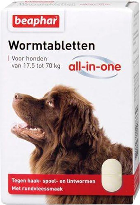 Beaphar wormtabletten 'all-in-one' voor honden van 17,5 tot 70 kg.